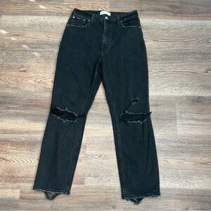 Abercrombie & Fitch Black Womens Straight Leg Jeans with Knee Rips 28 Regular